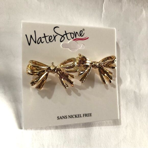 NWOT Gold Bow Earrings - Picture 3 of 6